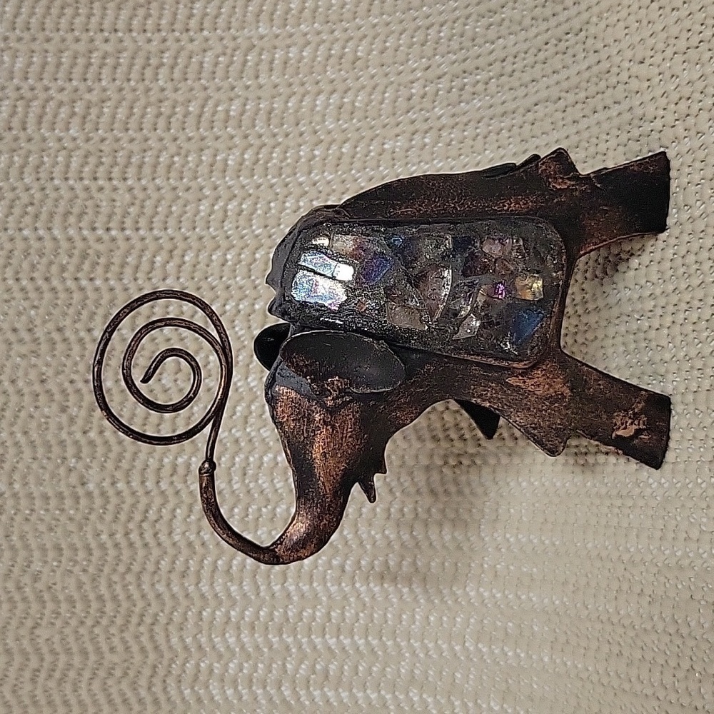 Bronze Metal Glass Inlay 5" Elephant Figure/Picture Holder, Unbranded